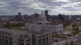 DX0001_002446 - 5.7K aerial stock footage circling the state capitol building, with city skyline visible in background, Saint Paul, Minnesota