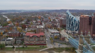 DX0001_002652 - 5.7K aerial stock footage stationary view of brick buildings and condo complex in Covington, Kentucky
