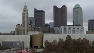 DX0001_002702 - 5.7K aerial stock footage ascend from museum to view the city's skyline in Downtown Columbus, Ohio