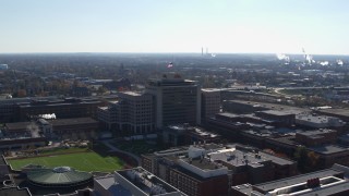 DX0001_002851 - 5.7K aerial stock footage orbiting an office building in Indianapolis, Indiana