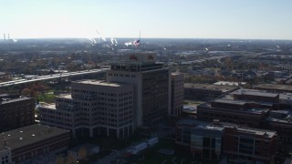 DX0001_002852 - 5.7K aerial stock footage of an orbit of an office building in Indianapolis, Indiana