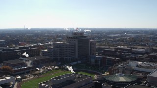 DX0001_002853 - 5.7K aerial stock footage of an orbit around an office building in Indianapolis, Indiana