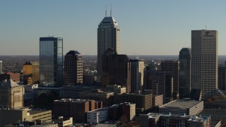 DX0001_002877 - 5.7K stock footage aerial video reverse view of Salesforce Tower skyscraper and skyline of Downtown Indianapolis, Indiana