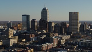 DX0001_002878 - 5.7K stock footage aerial video of flying by the skyline of Downtown Indianapolis, Indiana