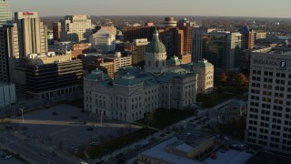 DX0001_002908 - 5.7K stock footage aerial video orbit the Indiana State House in Downtown Indianapolis, Indiana