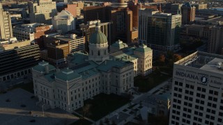 DX0001_002911 - 5.7K stock footage aerial video orbit around the Indiana State House in Downtown Indianapolis, Indiana