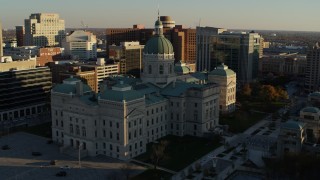 DX0001_002913 - 5.7K aerial stock footage orbit the Indiana State House in Downtown Indianapolis, Indiana while descending