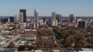 DX0001_002979 - 5.7K stock footage aerial video of flying by the city's skyline, Downtown Louisville, Kentucky
