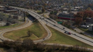 DX0001_003004 - 5.7K aerial stock footage of light traffic on a freeway in Louisville, Kentucky