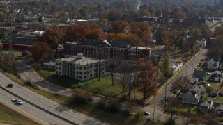 DX0001_003006 - 5.7K aerial stock footage of a health clinic behind historic hospital in Louisville, Kentucky