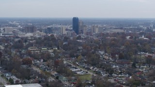 DX0001_003227 - 5.7K aerial stock footage stationary view of city skyline from neighborhoods, Downtown Lexington, Kentucky