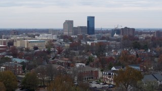 DX0001_003239 - 5.7K aerial stock footage ascend while focused on the city's skyline in Downtown Lexington, Kentucky