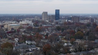 DX0001_003242 - 5.7K aerial stock footage of skyscrapers in the city skyline of Downtown Lexington, Kentucky
