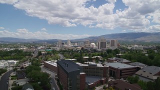 DX0001_004_019 - 5.7K aerial stock footage of hotels and casinos seen from the University of Nevada in Reno, Nevada
