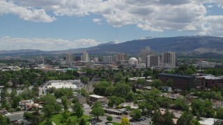 DX0001_004_029 - 5.7K aerial stock footage of a static view of hotels and casinos of the city's skyline in Reno, Nevada