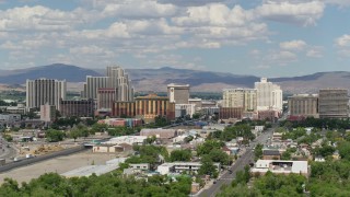 DX0001_004_056 - 5.7K aerial stock footage flyby the large hotels and casino resorts of Reno, Nevada