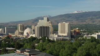 DX0001_006_006 - 5.7K aerial stock footage of high-rise casino resorts in Reno, Nevada