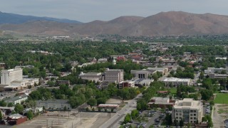 DX0001_007_004 - 5.7K stock footage aerial video of the Nevada State Capitol dome and state government buildings in Carson City, Nevada