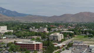 DX0001_007_005 - 5.7K stock footage aerial video of the Nevada State Capitol dome and state government buildings in Carson City, Nevada