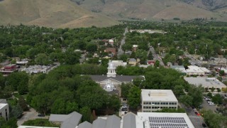 DX0001_007_018 - 5.7K stock footage aerial video of reverse view of the Nevada State Capitol, State Library, and reveal Supreme Court in Carson City, Nevada