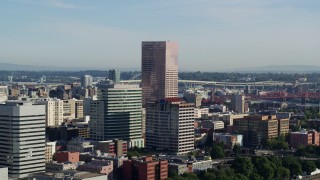 DX0001_011_001 - 5.7K aerial stock footage of the U.S. Bancorp Tower, skyscrapers and office buildings, Downtown Portland, Oregon
