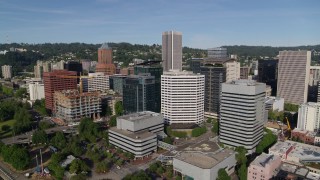 DX0001_011_022 - 5.7K aerial stock footage stationary shot of office buildings and World Trade Center in Downtown Portland, Oregon