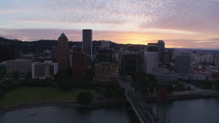 DX0001_014_026 - 5.7K stock footage aerial video of flying by Downtown Portland, Oregon at twilight