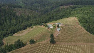 DX0001_016_003 - 5.7K aerial stock footage of a wide orbit of a hilltop winery, Hood River, Oregon