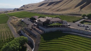 DX0001_018_020 - 5.7K aerial stock footage flying by the Maryhill Winery and amphitheater in Goldendale, Washington