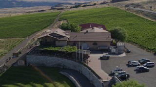 DX0001_018_029 - 5.7K aerial stock footage of orbiting the Maryhill Winery to reveal the Columbia River in Goldendale, Washington