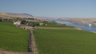 DX0001_019_006 - 5.7K aerial stock footage flyby the Maryhill Winery and vineyard to the Columbia River in Goldendale, Washington