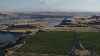 DX0001_019_037 - 5.7K stock footage aerial video of Miller Island the the Columbia River seen from Maryhill Winery in Goldendale, Washington