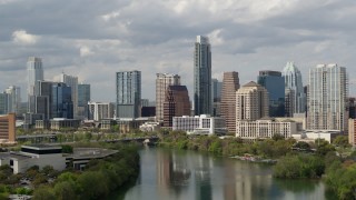 DX0002_103_003 - 5.7K aerial stock footage a view of skyscrapers in Downtown Austin, Texas from Lady Bird Lake