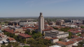 DX0002_107_032 - 5.7K aerial stock footage of orbiting UT Tower at the University of Texas, Austin, Texas