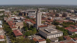 DX0002_107_036 - 5.7K stock footage aerial video of slowly circling UT Tower at the University of Texas, Austin, Texas