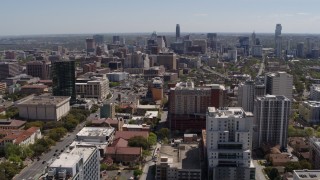 DX0002_107_037 - 5.7K aerial stock footage of the city's skyline seen from the University of Texas campus, Downtown Austin, Texas