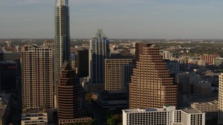 DX0002_109_036 - 5.7K aerial stock footage approaching downtown skyscrapers in Downtown Austin, Texas