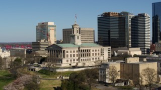 DX0002_113_032 - 5.7K aerial stock footage of orbiting the Tennessee State Capitol building in Downtown Nashville, Tennessee