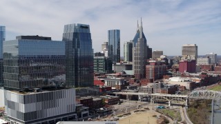 DX0002_116_001 - 5.7K aerial stock footage flyby 222 2nd Avenue for a view of skyscrapers in Downtown Nashville, Tennessee