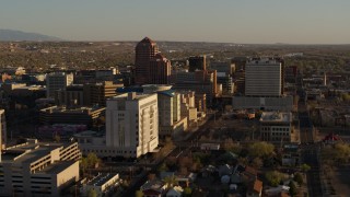 DX0002_122_027 - 5.7K aerial stock footage of high-rise office buildings seen from courthouse in Downtown Albuquerque, New Mexico