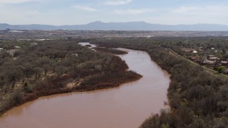 DX0002_124_011 - 5.7K aerial stock footage of the Rio Grande river in Albuquerque, New Mexico