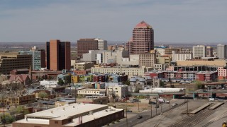 DX0002_124_026 - 5.7K aerial stock footage flyby Albuquerque Plaza surrounding buildings, Downtown Albuquerque, New Mexico