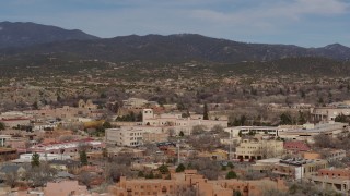 DX0002_129_043 - 5.7K aerial stock footage of Bataan Memorial Building near capitol building, Santa Fe, New Mexico