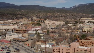 DX0002_130_002 - 5.7K aerial stock footage shops and state government buildings near capitol, Santa Fe, New Mexico