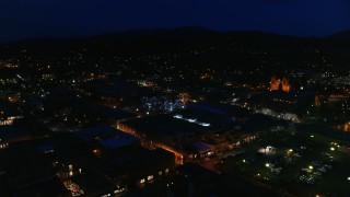 DX0002_132_026 - 5.7K aerial stock footage orbit Santa Fe Plaza near the cathedral at night, Santa Fe, New Mexico