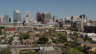 DX0002_137_030 - 5.7K aerial stock footage of a view of high-rise office buildings in Downtown Phoenix, Arizona