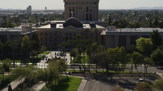 DX0002_137_057 - 5.7K aerial stock footage of an orbit of the front of Arizona State Capitol building in Phoenix, Arizona