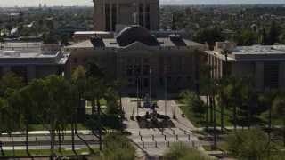DX0002_137_063 - 5.7K aerial stock footage of a reverse view of the Arizona State Capitol building in Phoenix, Arizona