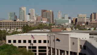 DX0002_137_070 - 5.7K aerial stock footage of towering office buildings, seen from the Supreme Court in Downtown Phoenix, Arizona