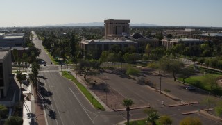 DX0002_138_002 - 5.7K aerial stock footage of the Arizona State Capitol seen from Jefferson Street in Phoenix, Arizona